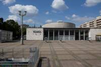 View of Kosmos cinema, Berlin, 2021. Opened to the public in 1962, Kosmos was one of the most modern film theatres in the GDR, serving as an important prestige project of the socialist state. Photo: Laura Fiorio.