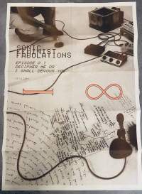 Poster for Sonic Feminist Fabulations: Episode 0.1 Decipher Me or I Shall Devour You. The date of the event (13.12.2024) appears underneath the title. Filling up the whole poster is a photo of sound equipment and a microphone set on the floor. On the top left corner, we can see the bottom half of a person squatting down. At the bottom of the poster, on top of the image, there are handwritten notes.